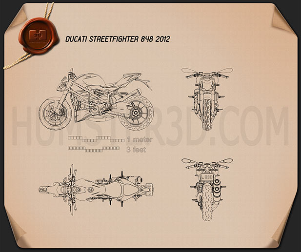 Ducati Streetfighter 848 2012 테크니컬 드로잉