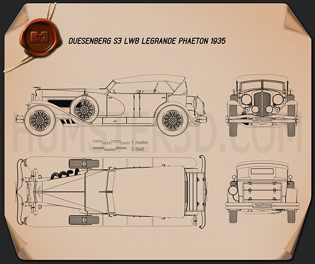 Duesenberg SJ Phaeton LWB LaGrande 1935 設計図