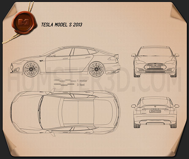 Tesla Model S 2012 테크니컬 드로잉