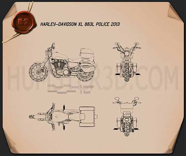Harley-Davidson XL883L Polizia 2013 Disegno Tecnico