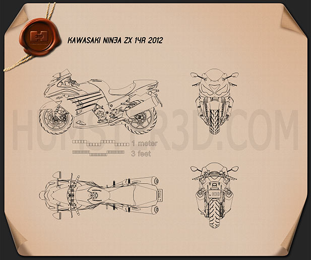 Kawasaki Ninja ZX-14R 2012 Disegno Tecnico