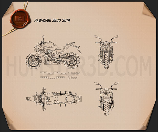 Kawasaki Z800 2014 Blaupause