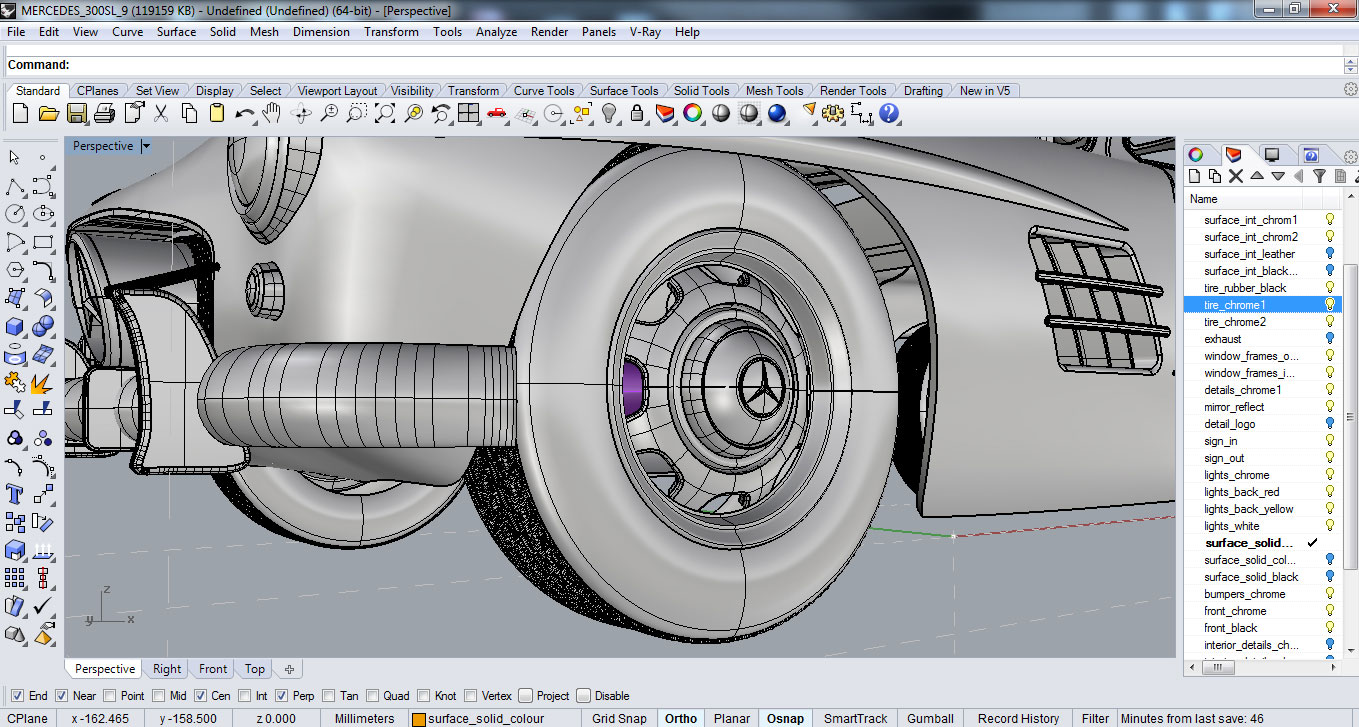 Detailing of the exterior including lights, wheels, wind shield wipers, etc
