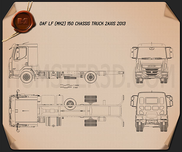 DAF LF 底盘驾驶室卡车 2013 蓝图