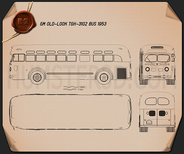 GM Old Look transit Bus 1953 테크니컬 드로잉