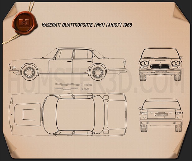 Maserati Quattroporte 1966 Disegno Tecnico
