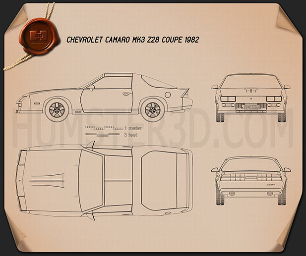 Chevrolet Camaro Z28 쿠페 1982 테크니컬 드로잉