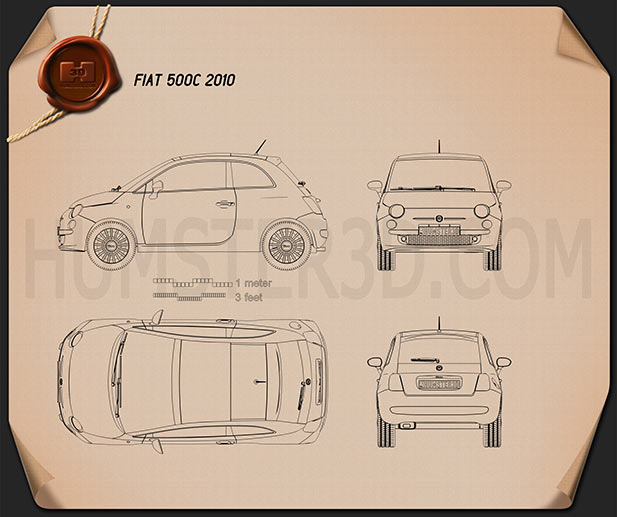 Fiat 500 2010 테크니컬 드로잉