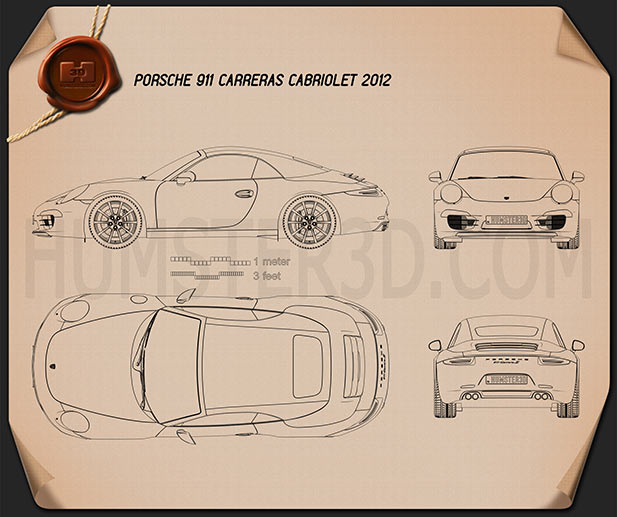 Porsche 911 Carrera S Cabriolet 2012 Disegno Tecnico