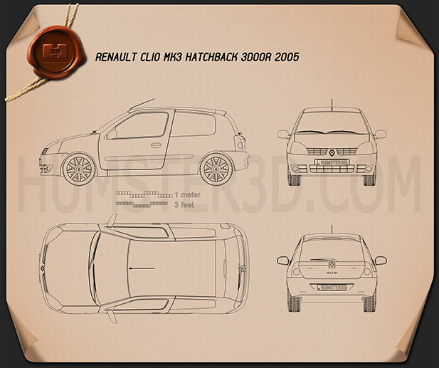 Renault Clio Mk2 3ドア 2005 設計図
