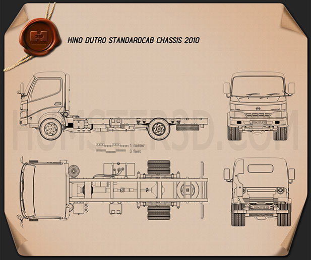 Hino Dutro Standard Cab Chassis 2010 設計図