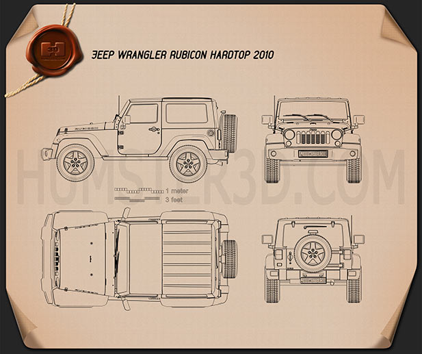 Jeep Wrangler Rubicon Hard-top 2010 Disegno Tecnico