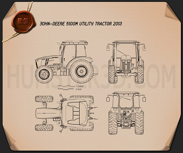 John Deere 5100M Utility Tractor 2013 Disegno Tecnico