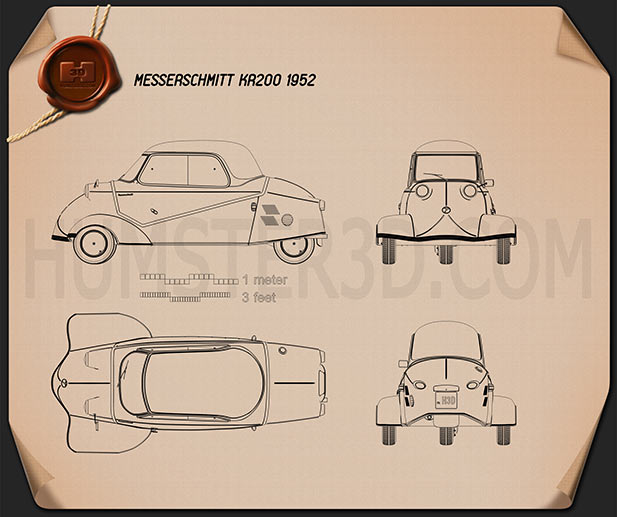 Messerschmitt KR200 1956 Disegno Tecnico