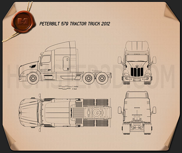 Peterbilt 579 Camion Trattore 2012 Disegno Tecnico