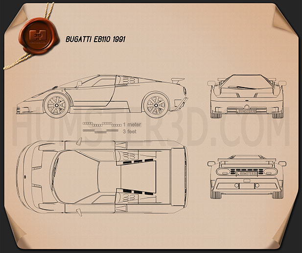 Bugatti EB110 1991 Disegno Tecnico