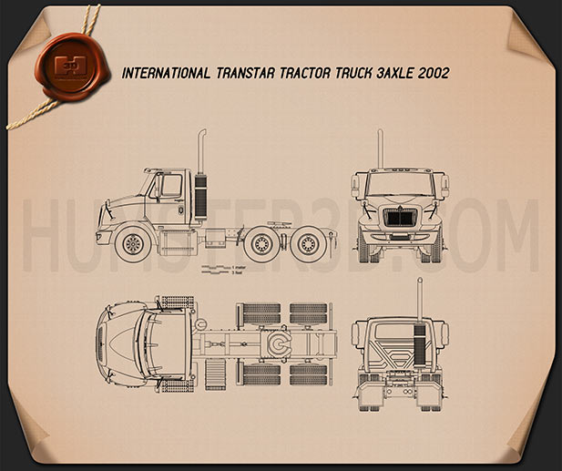 International Transtar Tractor Truck 2002 Blueprint