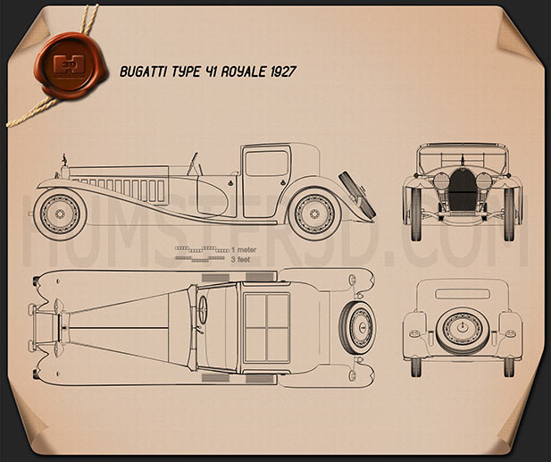 Bugatti Royale (Type 41) 1927 Disegno Tecnico