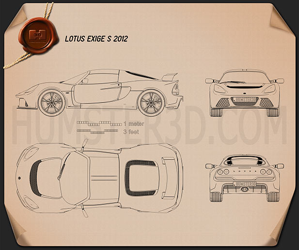 Lotus Exige S 2012 Blueprint - Hum3D