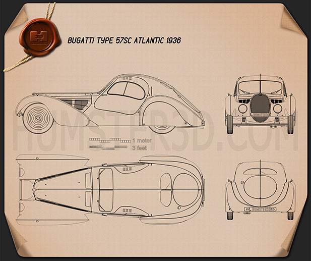 Bugatti Type 57SC Atlantic 1936 테크니컬 드로잉