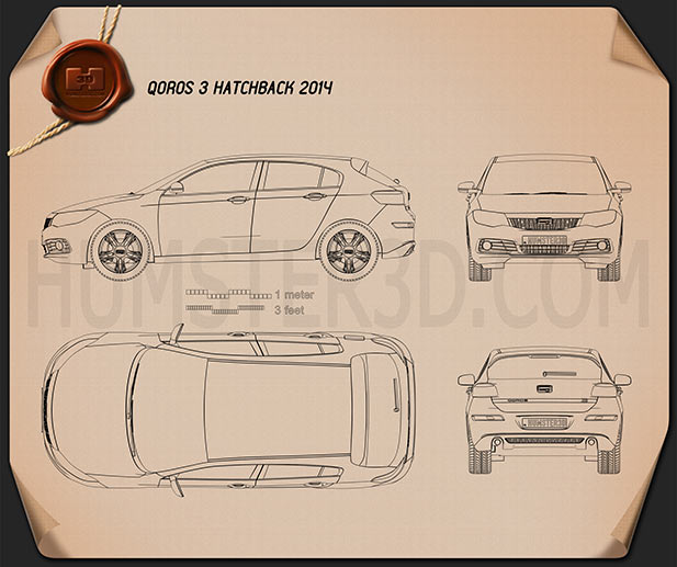 Qoros 3 hatchback 2014 Disegno Tecnico