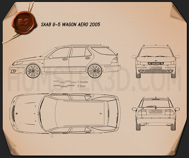 Saab 9-5 Aero wagon 2005 Креслення