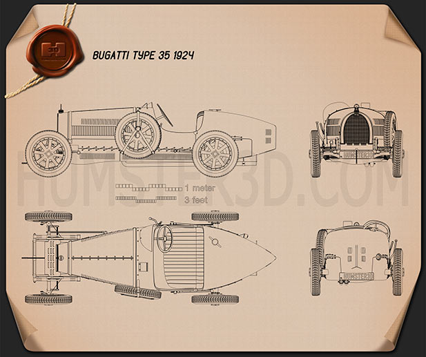 Bugatti Type 35 1924 Disegno Tecnico