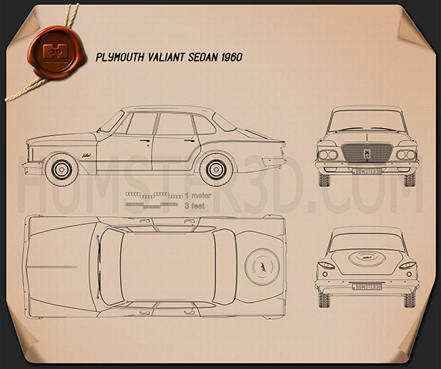 Plymouth Valiant 세단 1960 테크니컬 드로잉