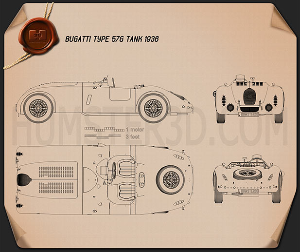 Bugatti Type 57G Tank 1936 Disegno Tecnico