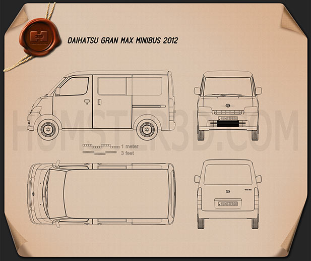 Daihatsu Gran Max Minibus 2012 Blueprint Hum3d