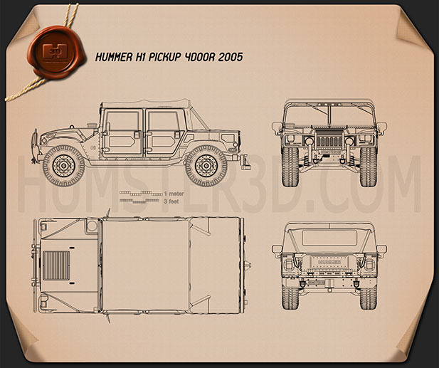Hummer H1 pickup 2005 蓝图
