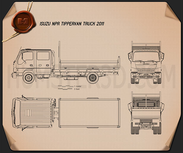 Isuzu NPR Tipper Van Truck 2011 Blueprint