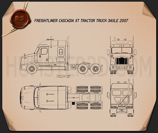 Freightliner Cascadia XT Camion Trattore 2007 Disegno Tecnico