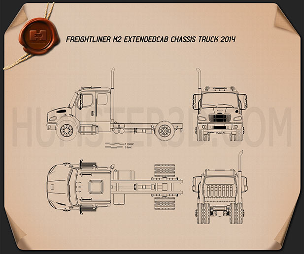 Freightliner M2 Extended Cab Chassis Truck 2014 Blueprint