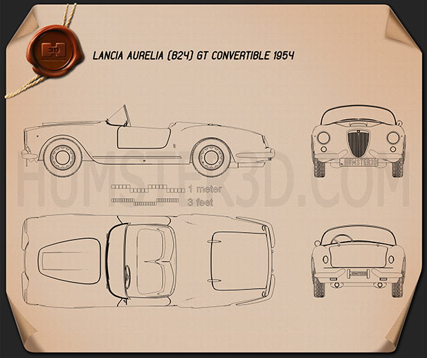 Lancia Aurelia GT Кабріолет 1954 Креслення