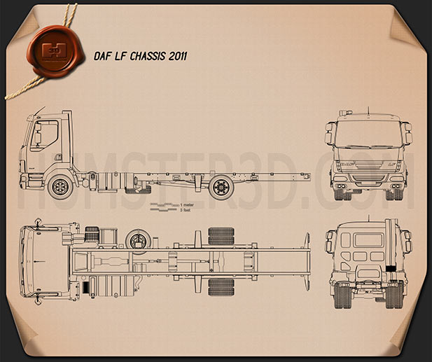 DAF LF 섀시 트럭 2011 테크니컬 드로잉