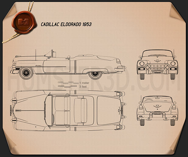 Cadillac Eldorado Cabriolet 1953 Blaupause
