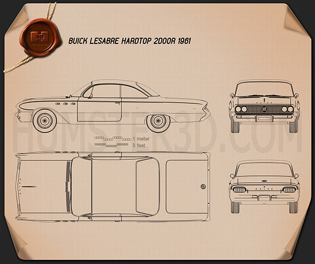 Buick LeSabre 2 porte Hard-top 1961 Disegno Tecnico