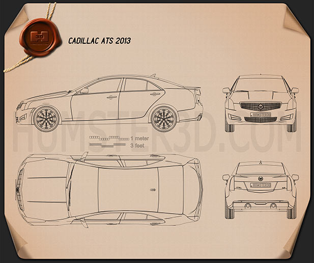 Cadillac ATS 2013 Blueprint Hum3D