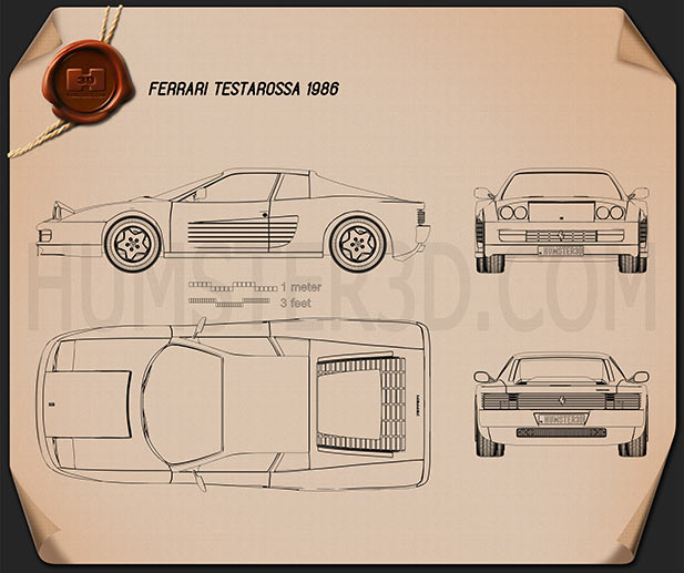 Ferrari Testarossa 1986 테크니컬 드로잉
