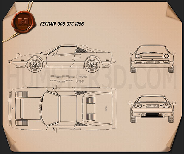 Ferrari 308 GTS 1975 Blueprint - Hum3D