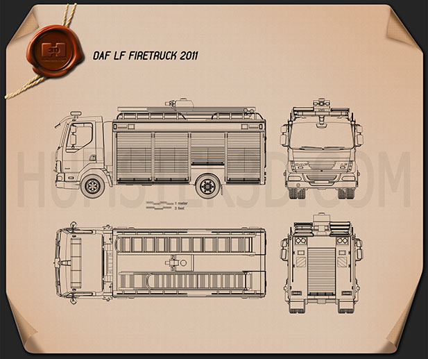 DAF LF Camion dei Pompieri 2011 Disegno Tecnico