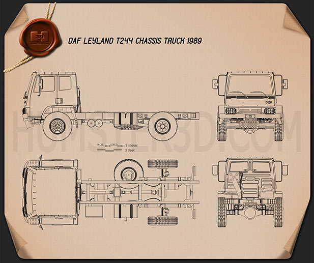 DAF Leyland T244 Chassis Truck 1989 Blueprint