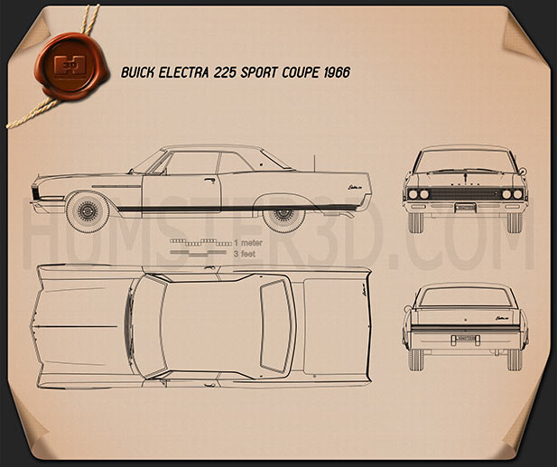 Buick Electra 225 Sport Coupe 1966 Disegno Tecnico