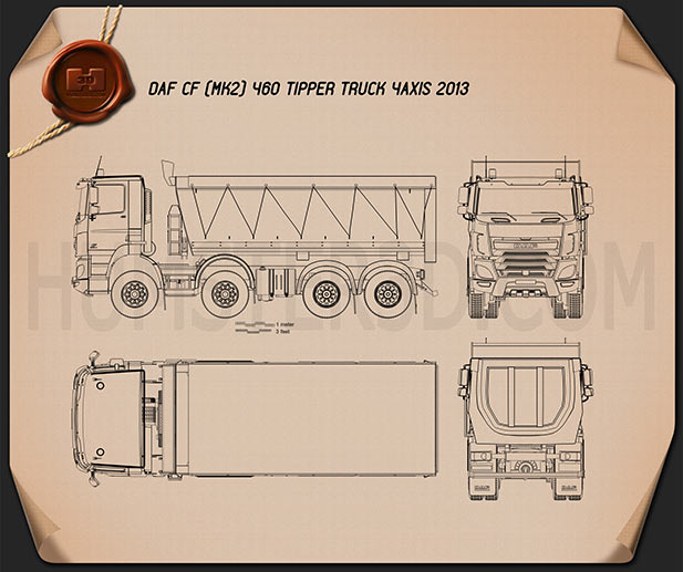 DAF CF 덤프 트럭 2013 테크니컬 드로잉