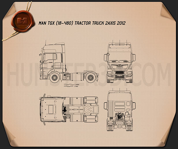 MAN TGX 트랙터 트럭 2012 테크니컬 드로잉