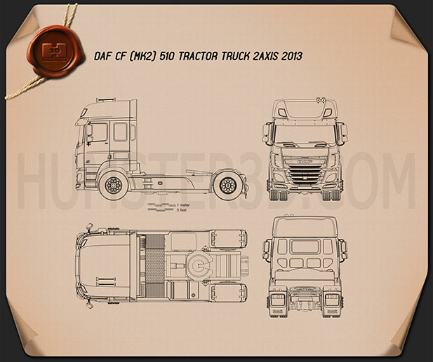 DAF CF 트랙터 트럭 2013 테크니컬 드로잉