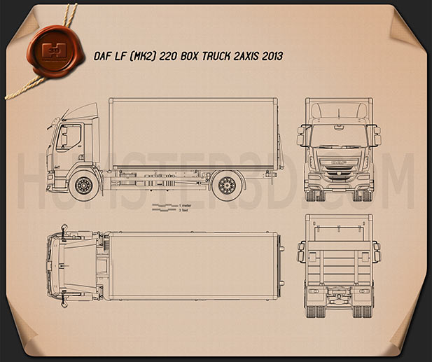 DAF LF Box Truck 2013 Disegno Tecnico