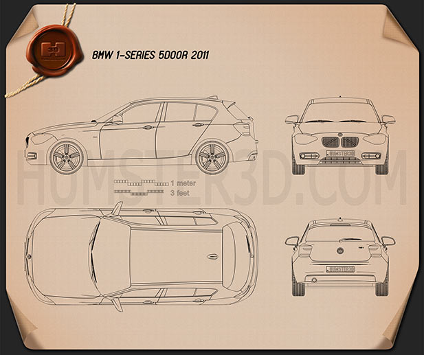 BMW 1 Series (F20) 5도어 2011 테크니컬 드로잉