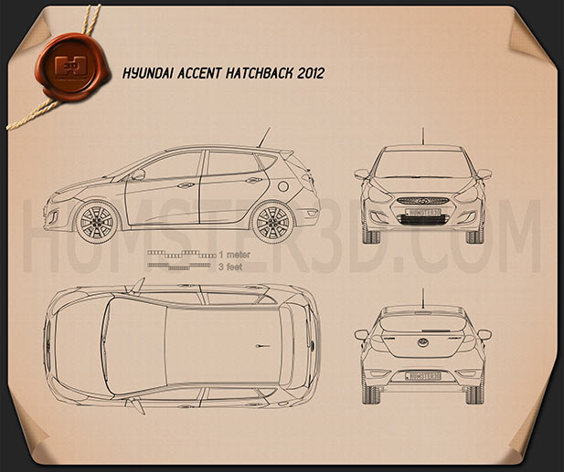 Hyundai Accent (i25) hatchback 2012 Blueprint